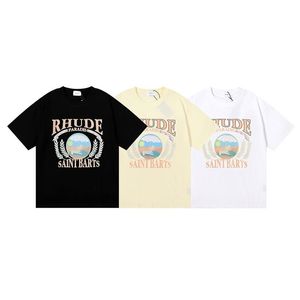 Rhude Luxury Brand Shirt Men Tシャツデザイナーシャツプリントプリント白い夏ルーズ大サイズTシャツ