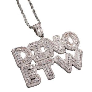 Name Baguette Hip Necklace Letter Custom Hop T With Free Rope Chain Gold Sier Bling Zirconia Men Pendant Jewelry GG