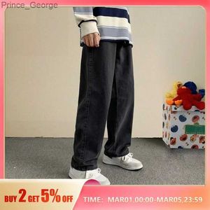 Dżinsy męskie 2024 Męskie wiosnę jesienią nowe koreańskie dżinsy mody luźne prosto z retro czarne szczupłe spodnie szeroko nogawkowe Strony Streetwearl2403