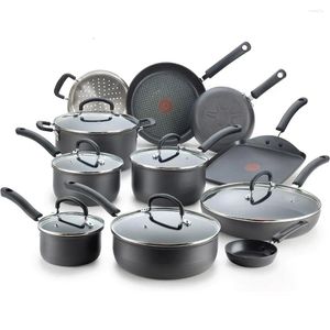 Zestawy naczyń kuchennych Ultimate Hard Anodisted Nonstick Set 17 -częściowy piekarnik Safe 400F LID LID i PANE Black