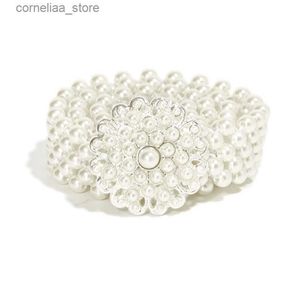 Belts Europe och USA: s Pearl Belt Girl Pearl Flower Rhinestone Adornment Elastic Midje kedja med vit klänning240316