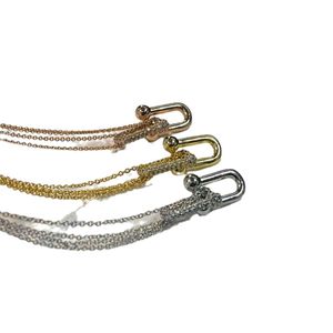 Designer tiffay e co alta versão em forma de colar colar elegante versátil duplo anel ferradura fivela conjunto com diamantes final luz clavícula de luxo