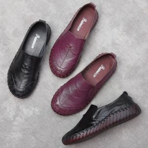 Stivali scarpe da piatto viola in pelle vera per donne piatti bianchi scarpe da posate nere da donna di grandi dimensioni 42 donna mocasins ballerina scarpe