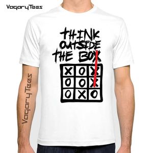 Freizeithemden für Herren Vagarytees Männer T-Shirt Think Outside The Box Bedrucktes weißes Herren-T-Shirt Lässiger O-Ausschnitt Sommer Tops T-Shirt Streetwear Short-SLEC24315