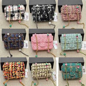 Houndstooth Designer luksusowa torba kobiety tweed marka pikowane torebki mini klapa wełna na ramię Crossbody France Lady Cross Body Candy Chain Pasek wełniane małe torby