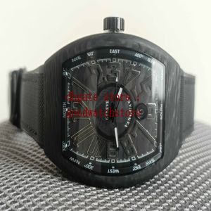 مراعات المعصم 45 ملم للرجال V 45 SC DT NR Black Carbon Fiber Dial Vanguard PVD Automatic Mens Watch Strap Rubber Strap Gents ET2956