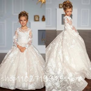 Flower Girl Dress Bows Childrens Pierwsza święta Komunia Księżniczka Formalna suknia balowa tiulowa przyjęcie weselne 240312