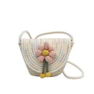 Sommar ny färg bomullsvävd blommor axel crossbody mini shell väska strand semester mode kvinnor