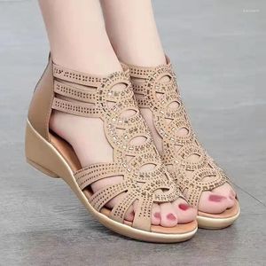 Casual Shoes Summer Women's Peep Toe Sandlas Women 2024 Spring Soft Leather Femme Roman Outdoors Wedges Heel Mom's Sandalias
