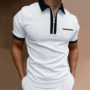 Men's Casual Shirts Mens clothing lapel fashionable casual sports fitness scle slimming pocket mens T-shirt shirtC24315