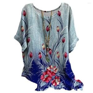 Kvinnors blusar Mid längd Längd Casual Top Flower Print Plus Size Summer Blus mjuk andas färgfast mittlängd Kvinnor Floral