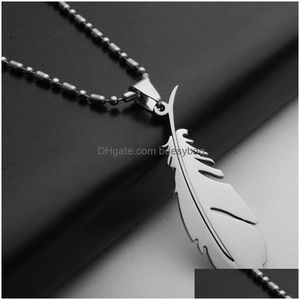 Charms Gold Sier Plated Stainless Steel Feather Pendant Charms Fit Necklace For Men Women Lover Jewelry Findings Drop Delivery Jewelry Dhhta