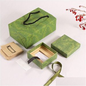 Storage Boxes Bins Textured Green Jewelry Gift Packaging Box Necklace Bracelet Ring Luxury Designer Birthday Bag Drop Delivery Home Ga Otydc