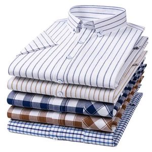 Mäns casual skjortor Pure Cotton Oxford spinning kort -slog skjorta rutnät randig mode casual affärsmän mjuk och bekväm bomullsmän toppc24315
