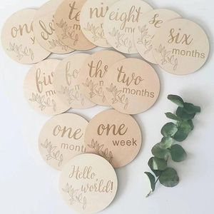 Party Decoration 14Pcs Baby Milestone Cards Wooden Commemorate Birth Monthly Recording Discs Born Shower DIY Gifts