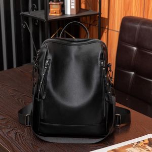 Multiple Pockets Leather Brand Women Classic Backpack Luxury Travel Fashion School Bag Girls Mochilas feminina 240304