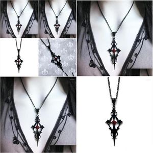 Pendant Necklaces Mystic Vintage Black Pointed Cross Dagger Vampire Gothic Jewelry Accessories Ladies Necklace Halloween Gift Drop De Dhmpc