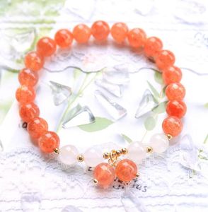 Bracciale in quarzo naturale arancione Arusha fragola naturale, pietra solare da 7,5 mm, perline rotonde trasparenti, cristallo, donna uomo