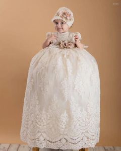 Girl Dresses Luxury Ivory Baby Christening Gowns Lace Appliques Girls Baptism Glitter Long Born Kids Birthday First Communion