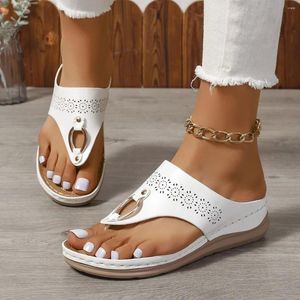 Women Slippers 429 Thong Summer Sandals Fashion Clip Toe Beach Shoes Flip Flops Solid Color Wedges Comfortable Sandalias Mujer 29322