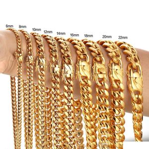 Correntes Cuba 18K Torneira de Ouro Fivela de Aço Inoxidável Densidade de Titânio 8mm / 10mm / 12mm / 14mm / 16mm Miami Cuban Link Mens Drop Delivery Jewe Dh4Gj