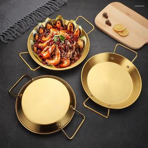 Plates 20cm Stainless Steel Seafood Plate Binaural Crayfish Thickened Flat-bottomed Barbecue Fried Chicken Griddle