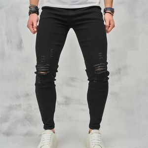 Homens High Street Rasgado Hip Hop Elegante Jeans Skinny Calças Masculinas Qualidade Buracos Casual Algodão Lápis Calças Jeans 240313