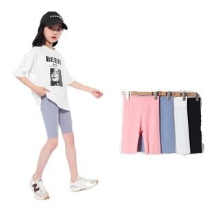 Summer Childrens Sport Yoga Pants Fashion Solid Seamless Skinny Leggings For Teenage Girls High midje Bottom Kids Short Trouser 240315