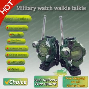 Rechargeable for Kids Two-Way Radio Walky Talky with Flashlight 7 in 1 Watch Children Outdoor Game Interphone Army Toy Gifts 240306
