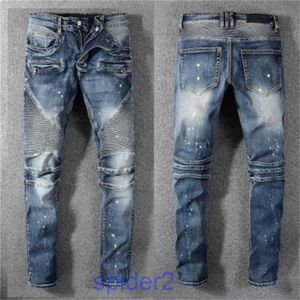 Melhor Designer Mens Jeans Angustiado Roupas Rasgado Motociclista Slim Fit Motociclistas Denim para Homens Moda Mans Calças Pretas Pour Hommes