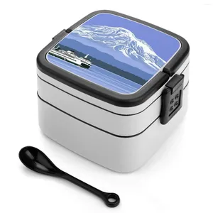 Посуда Sonata Bento Box Термальный контейнер для обеда 2 слоя Здоровый паром Корабль Mount Rainier Mountain