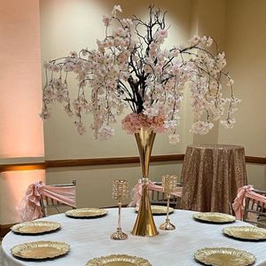 50cm to 100cm tall)Gold metal Candelabra Table Flower Decoration metal table Tree flower ball Wedding Centerpiece Ceremony Decor Artificial Cherry Blossom stand