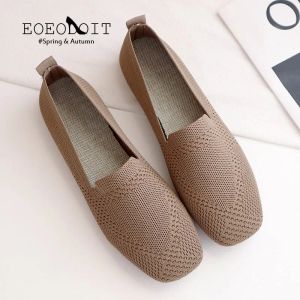 Stivali Eoeodoit Sneakers Plus Size Nuovi mocassini piatti da donna da donna a maglieria quadrata per maglieria per le scarpe da guida con tacco piatto traspirante Espadrille