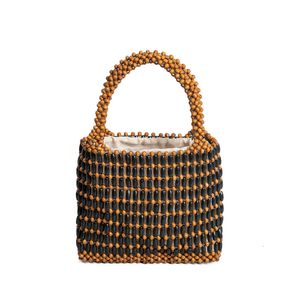 Borsa quadrata ENSPT fatta a mano con perline di legno intrecciate per le donne, design di nicchia estiva, piccola borsa quadrata ummer mall quare