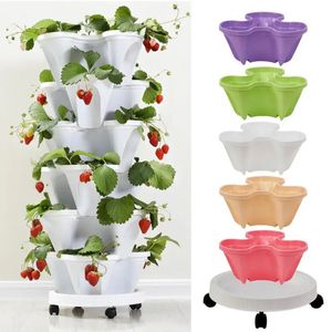 Stackbar blomkruka Diy Garden Accessories Strawberry Vegetabiliska Planter Växtpanna Planterare Plasttorn med TRAY GARDEN POT 240304