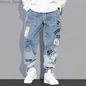 Herren Jeans ICCLEK Herbst Neue Brief Gedruckt Jeans Herren Flut Marke Lose Cartoon Graffiti Kordelzug Hosen Kordelzug Hosen Männer JeansL2403