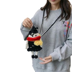 Shoulder Bags Curly Hair Girl Pattern Crochet Bag Cellphone For Women Trendy Knitted