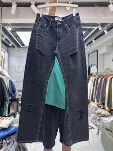 Spodnie męskie spodnie Claslery Crople Mikro-rorn Otwory do starego mycia czarnego swobodnego jeansl2403