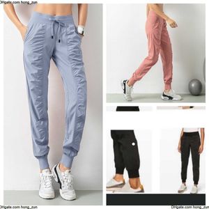 skinny LU-3393 Pantaloni fitness plissettati Pantaloni larghi alla caviglia da donna Pantaloni da corsa