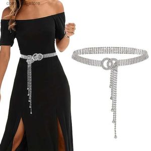 Cintos Elegantes Corrente de Cintura de Strass para Mulheres - Espumante Duplo O-Ring Y2K Vestido Cinto BeltY240316