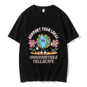 Freizeithemden für Herren Port Your Local Uninhabitable Hellscape Print T-Shirt Lustige Meme Männer Frauen Casual T-Shirts Übergroßes T-Shirt Normale T-ShirtsC24315