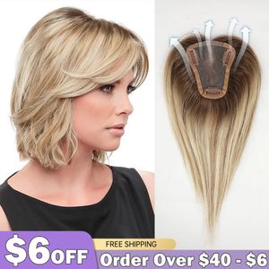 100% Remy Human Hair Toppers Middle Part Ombre Light Brown Human Hair Pieces For Women With Thunning Hair Clip i toppers 240314
