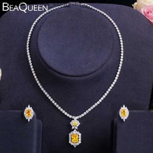 Bröllop smycken set beaqueen ädla gul prinsessa kubik zirkoniumkläder örhängen halsband brud smycken set q240316