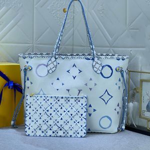 Luxury Designer tote bag large Handbags with wallet purse Fashion Leather Blue lattice shoulder Bags high Luxury Classic Flower Checked Shopping bag