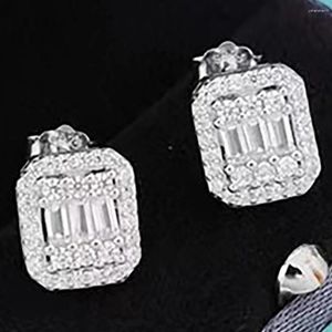Brincos personalizados reais sólidos 14k ouro branco feminino retângulo moissanite diamantes festa de casamento presente de aniversário de noivado