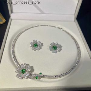 Wedding Jewelry Sets Retro Laboratory Jade Diamond Set 925 Sterling Silver Necklace Earrings Suitable for Female Bride Engagement Gifts Q240316