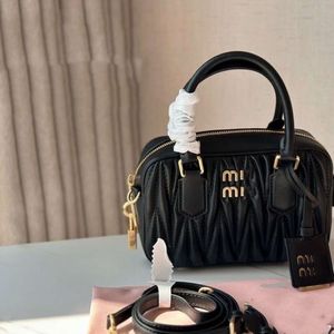 Design handbag clearance sale 2024 New Miao Boston Bag Pleated Fashion Shoulder Handbag Womens Genuine Leather b