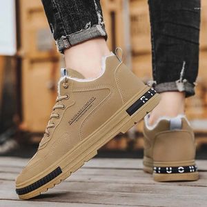 Sapatos casuais de inverno masculinos planos com tênis masculinos rendas cor sólida ao ar livre confortável quente curto pelúcia masculino