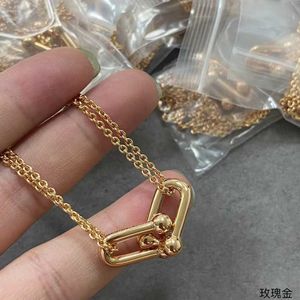 Designer tiffay and co Double Ring Horseshoe Buckle Necklace 925 Pure Silver Plated 18k Gold Pendant Collar Chain CNC Precision High Version