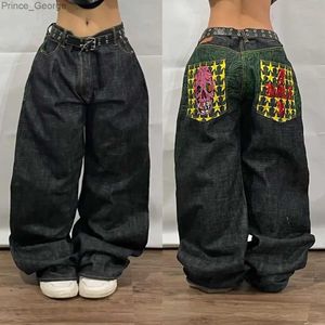 Men's Jeans Streetwear High Waist Wide Jeans Men Y2K Style Retro Harajuku Embroidered Hip Hop Baggy Pants Gothic Casual Oversize Trouser NewL2403